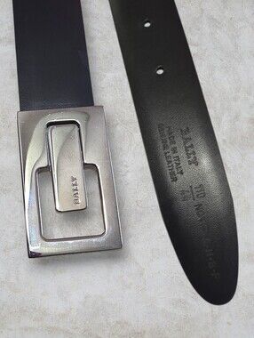 Bally Switzerland Vintage Black Leather Belt Size 44 / 110 Novis Silver